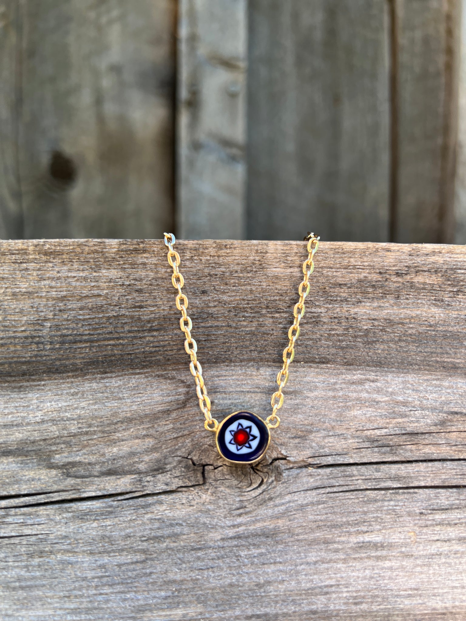 Tiny Millefiori Glass Flower in Gold Alchemia #174
