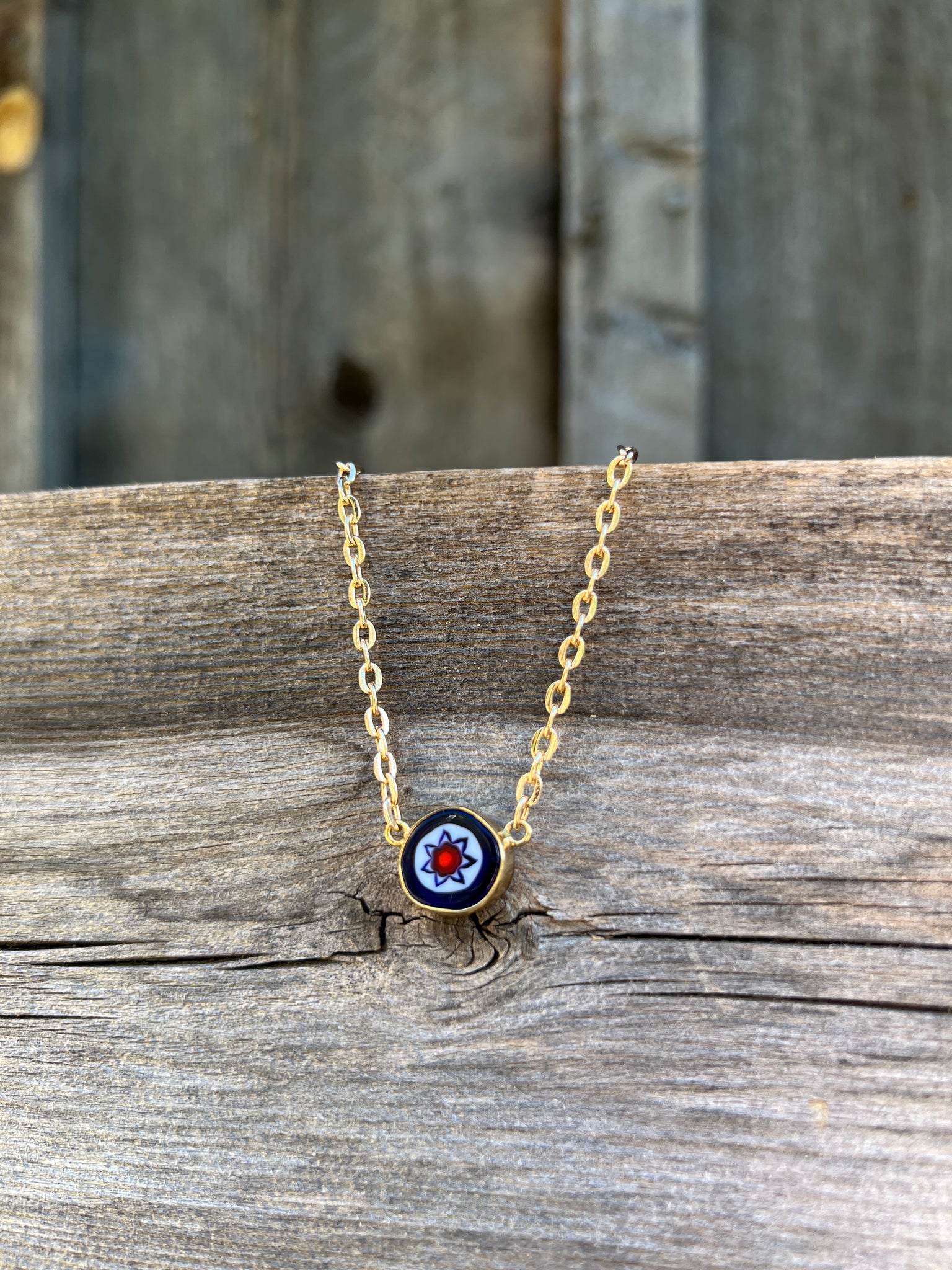 Tiny Millefiori Glass Flower in Gold Alchemia #174
