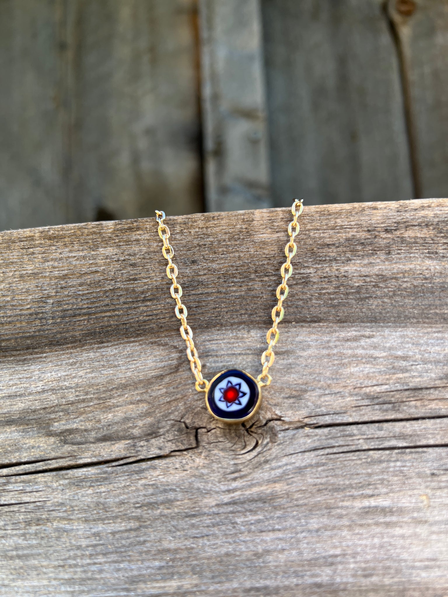 Tiny Millefiori Glass Flower in Gold Alchemia #174