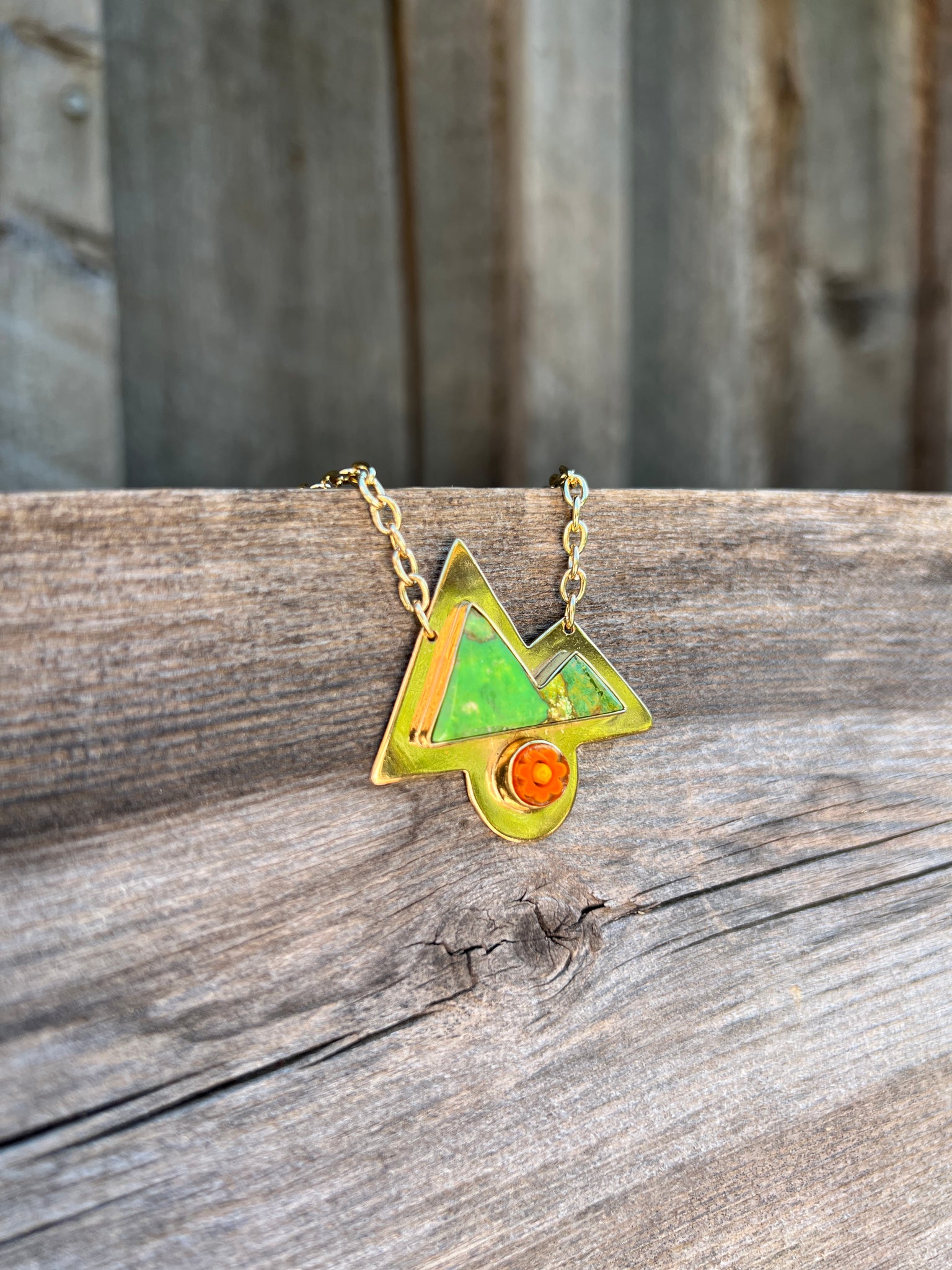 Mountain Necklace with Millefiori Glass Flower in Gold Alchemia #173