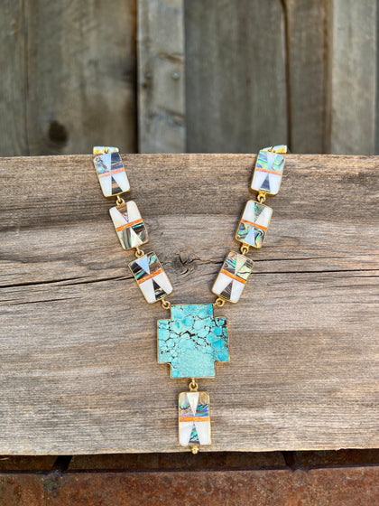 Abalone Inlay and Turquoise necklace in Gold Alchemia