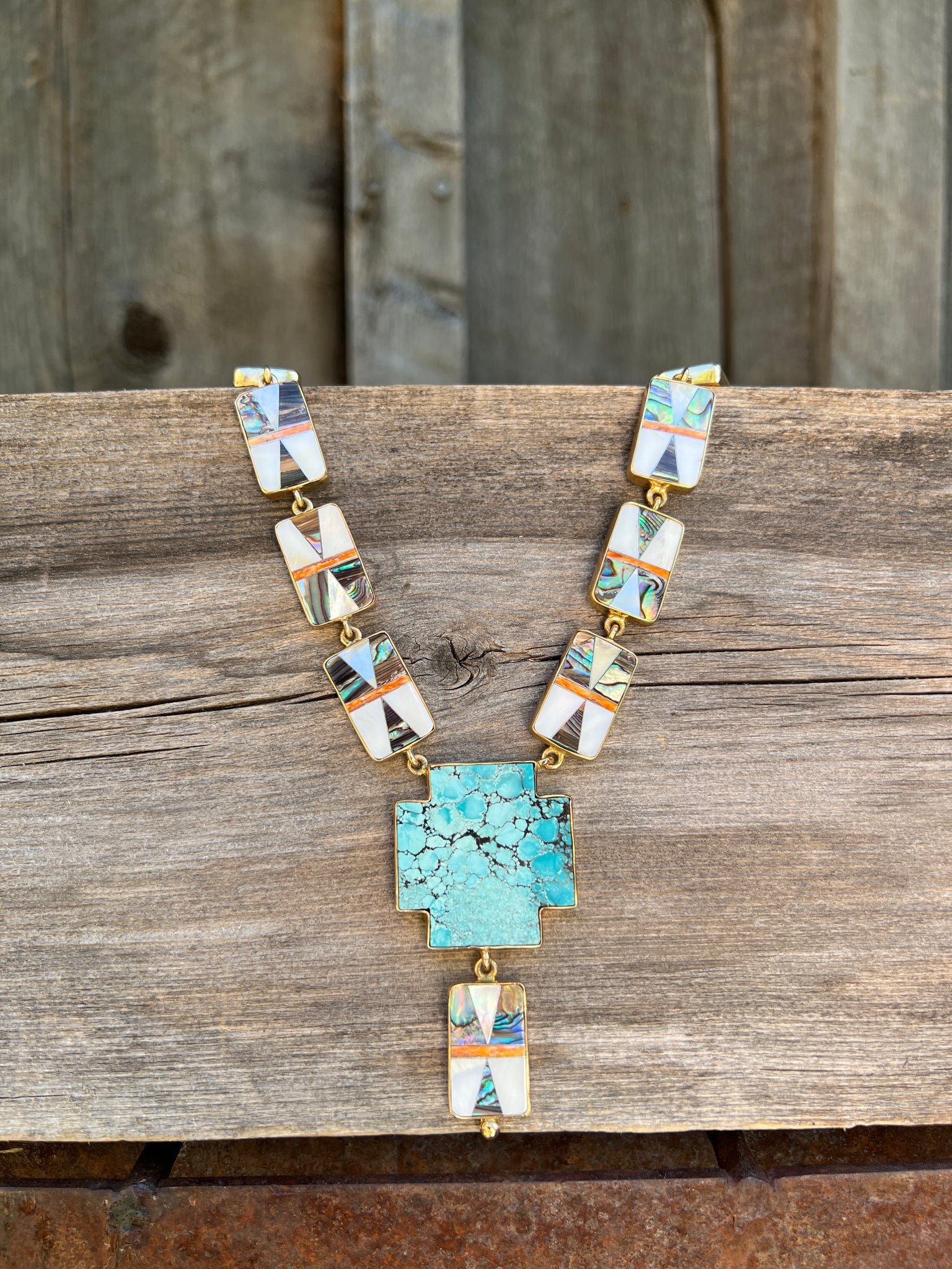 Abalone Inlay and Turquoise necklace in Gold Alchemia #172