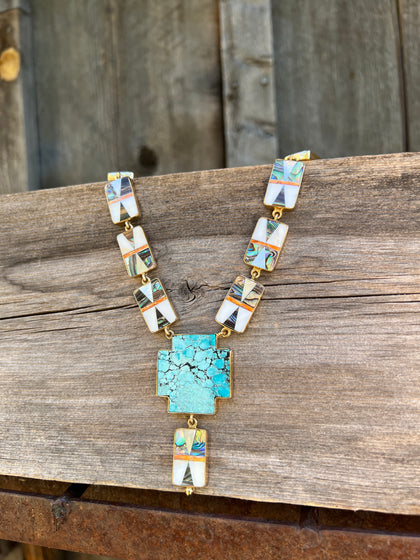 Abalone Inlay and Turquoise necklace in Gold Alchemia