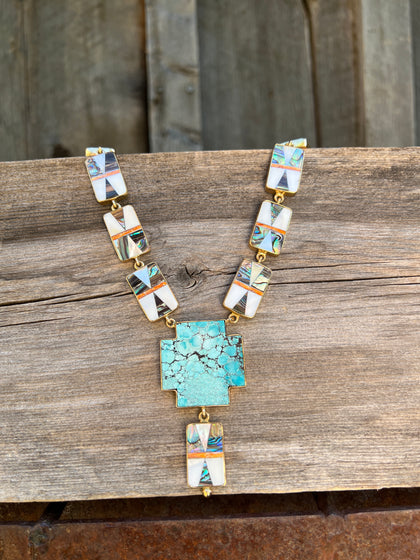 Abalone Inlay and Turquoise necklace in Gold Alchemia
