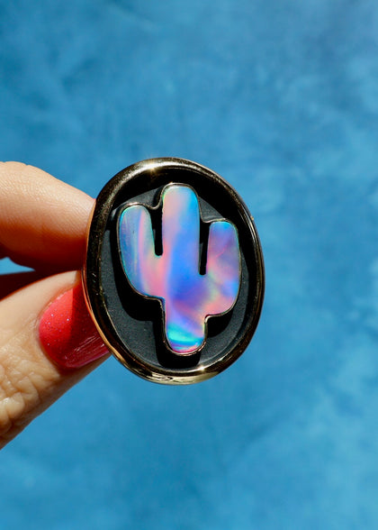 Saguaro Cactus Aurora Opal Shadowbox Ring