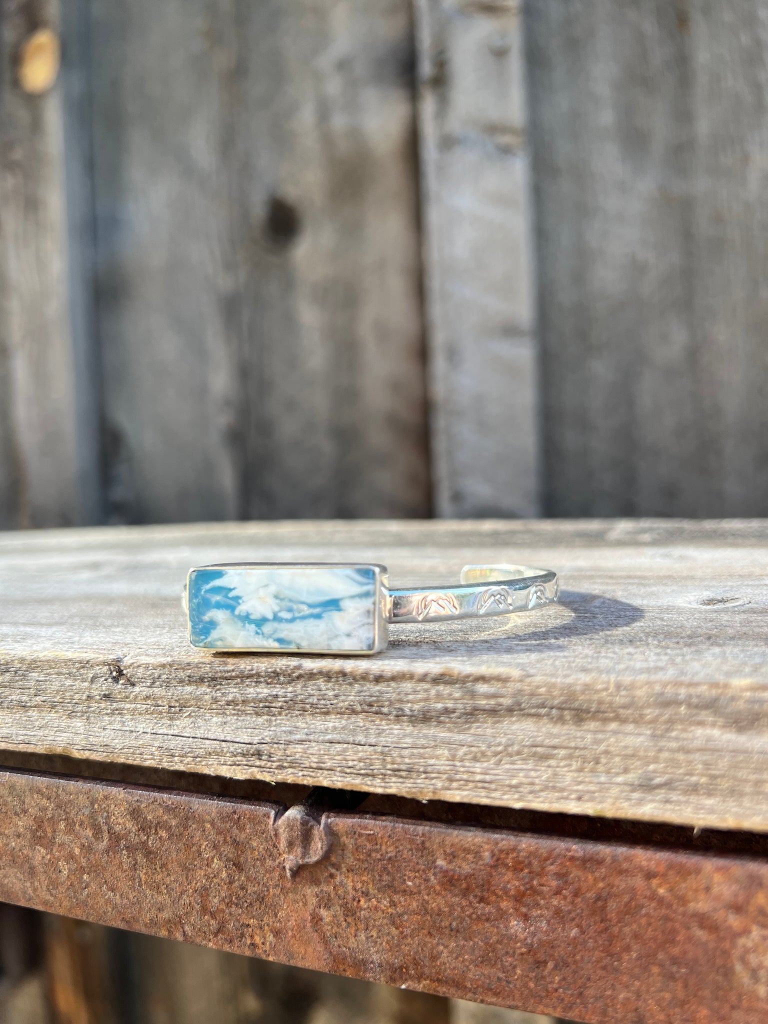 Cloud Plume Agate Cuff Bracelet in Sterling Silver #184
