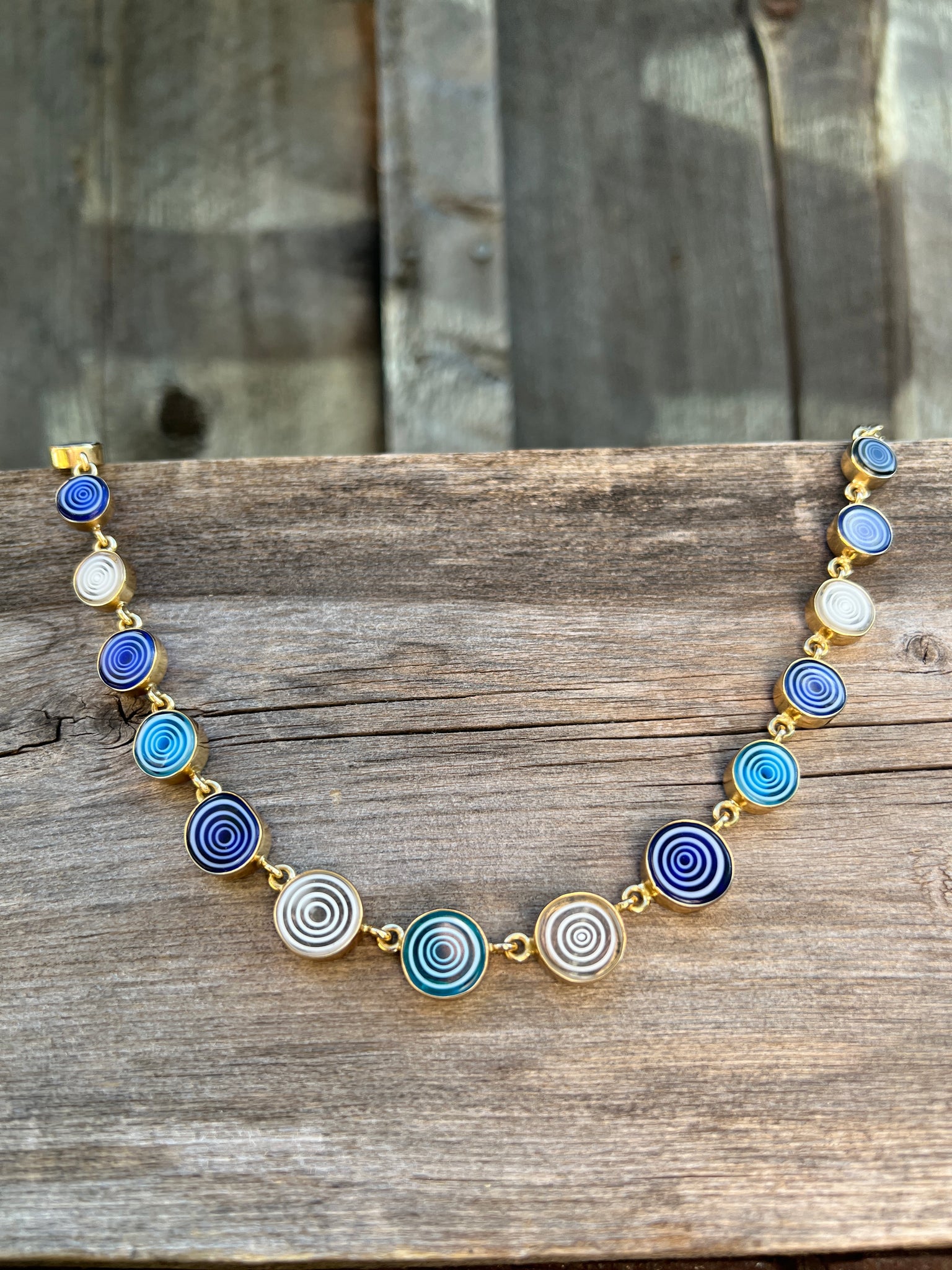 Millefiori Glass Swirls Necklace in Gold Alchemia #151