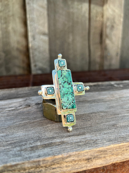 Cloud Mountain Turquoise & Millefiori Glass Bead Ring in Sterling Silver