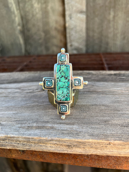 Cloud Mountain Turquoise & Millefiori Glass Bead Ring in Sterling Silver