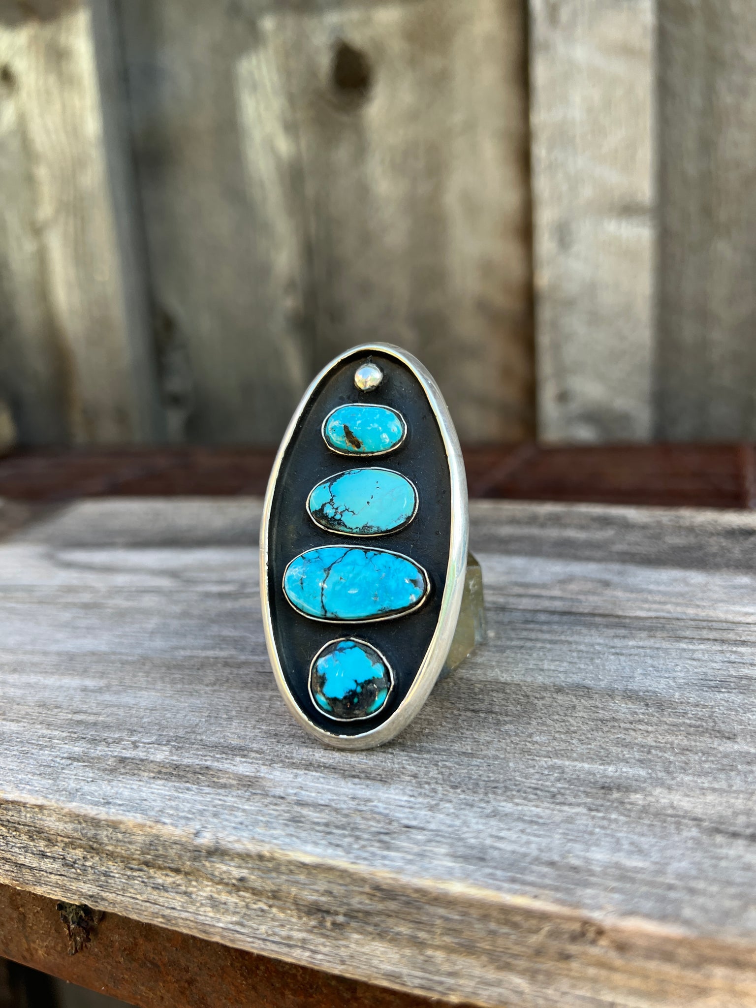 Cloud Mountain Turquoise Shadow Box ring in Sterling Silver #190