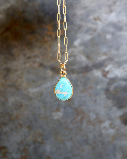 Dainty Turquoise Drop Necklace with Gold Fill Chain