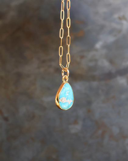 Dainty Turquoise Drop Necklace with Gold Fill Chain