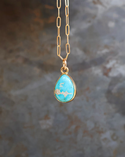 Dainty Turquoise Drop Necklace with Gold Fill Chain