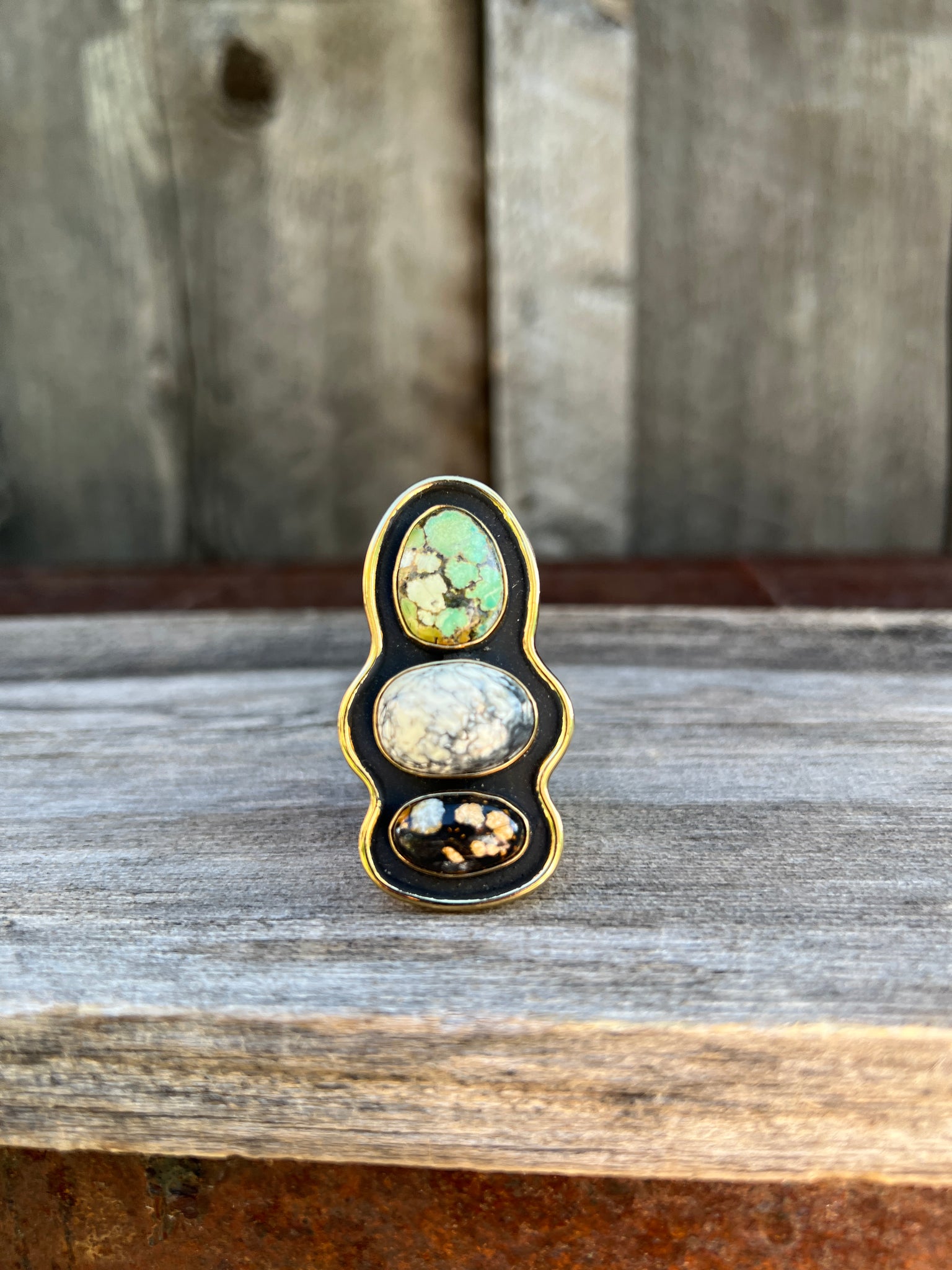Cloud Mountain Turquoise Shadow Box ring in Gold Alchemia #191