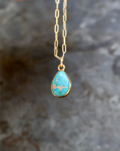 Dainty Turquoise Drop Necklace with Gold Fill Chain