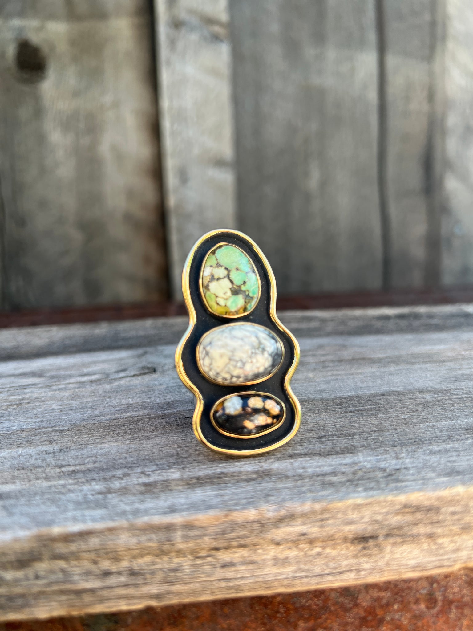 Cloud Mountain Turquoise Shadow Box ring in Gold Alchemia #191
