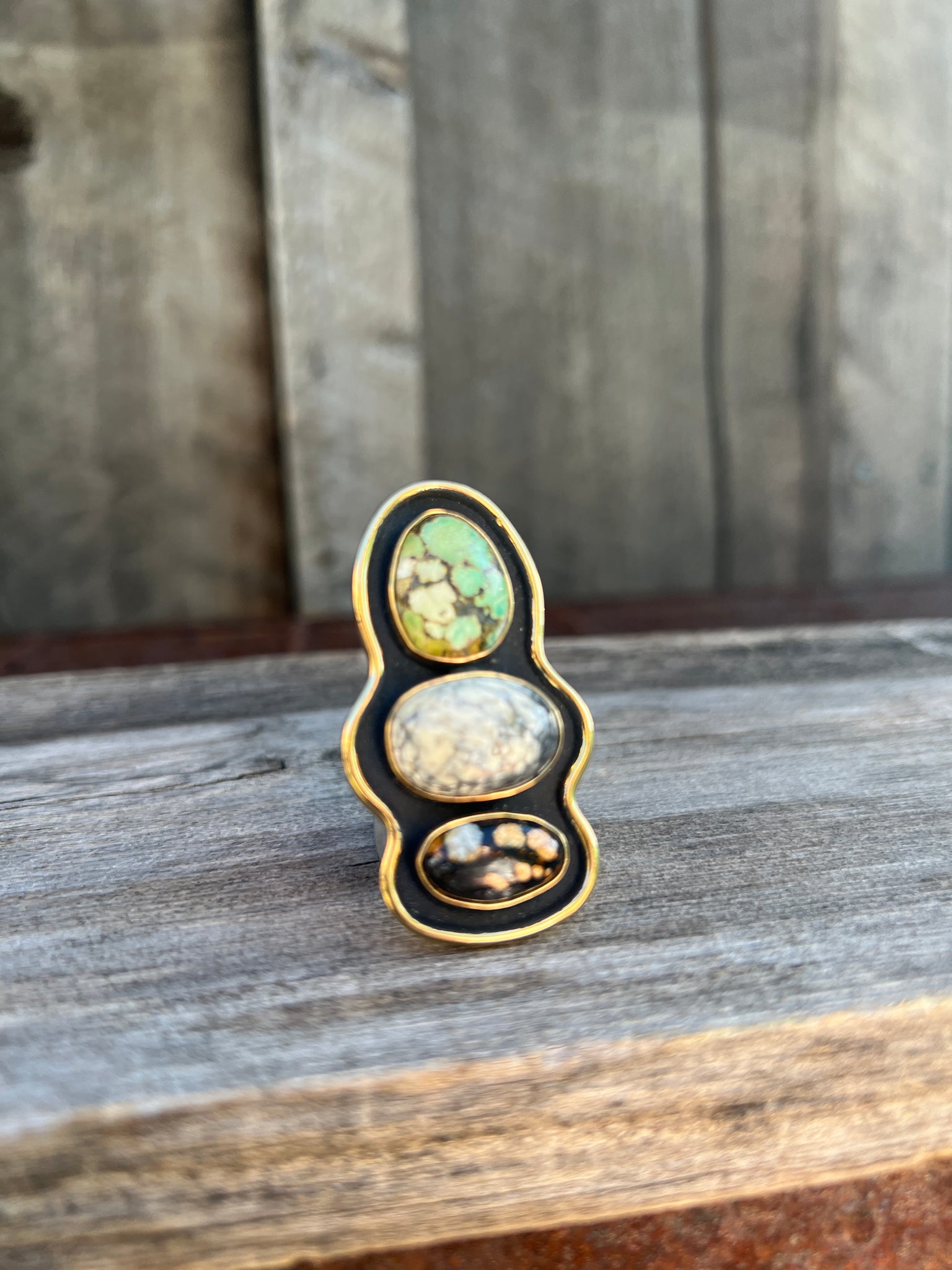 Cloud Mountain Turquoise Shadow Box ring in Gold Alchemia #191