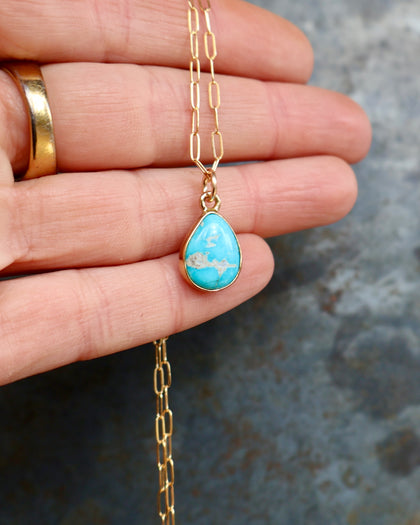 Dainty Turquoise Drop Necklace with Gold Fill Chain