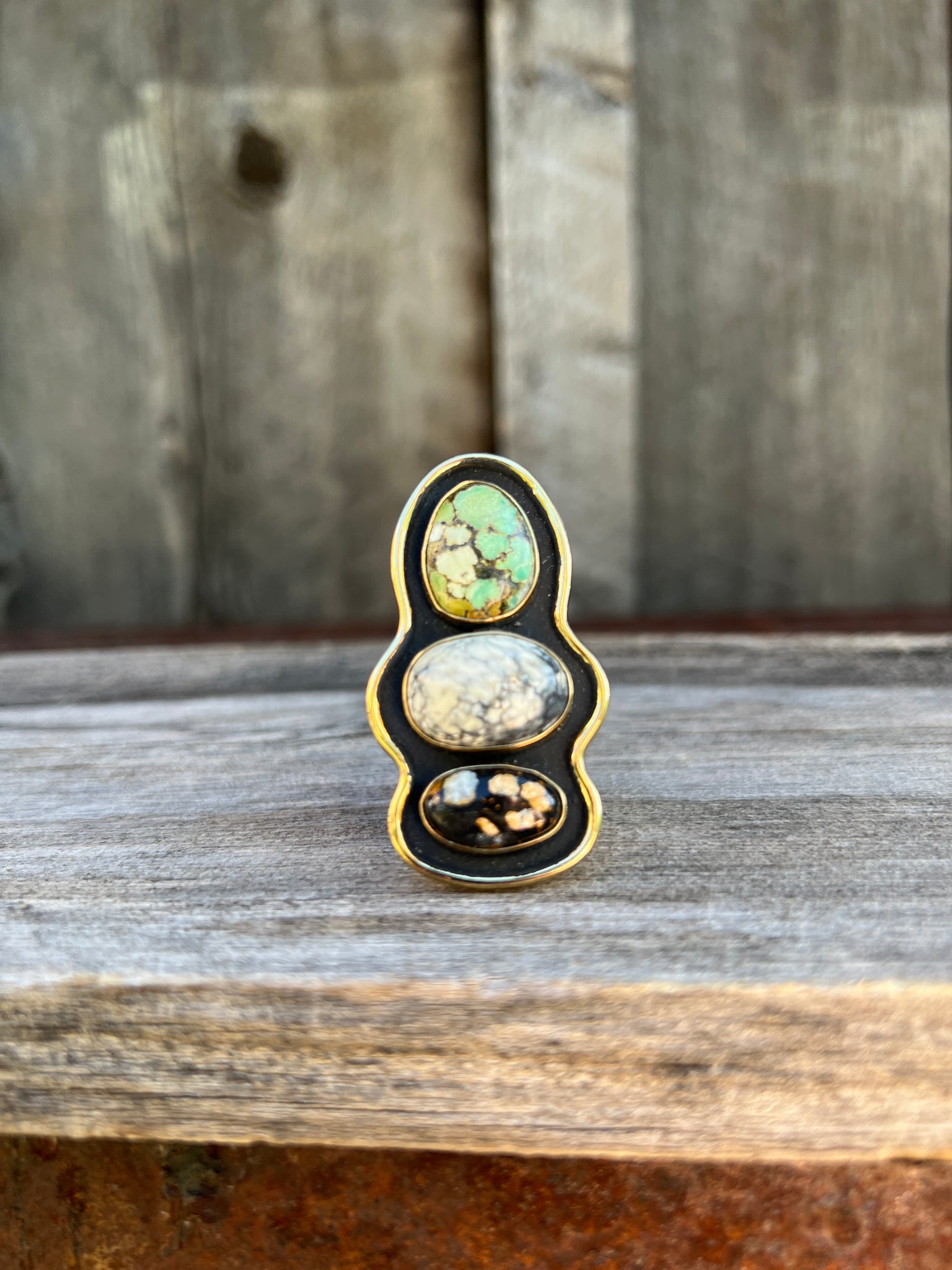 Cloud Mountain Turquoise Shadow Box ring in Gold Alchemia #191