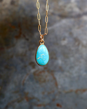 Dainty Turquoise Drop Necklace with Gold Fill Chain B2