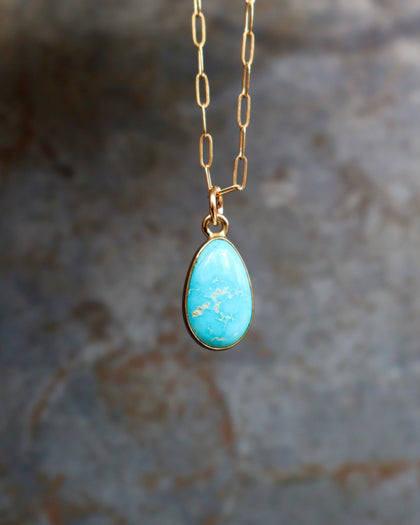 Dainty Turquoise Drop Necklace with Gold Fill Chain