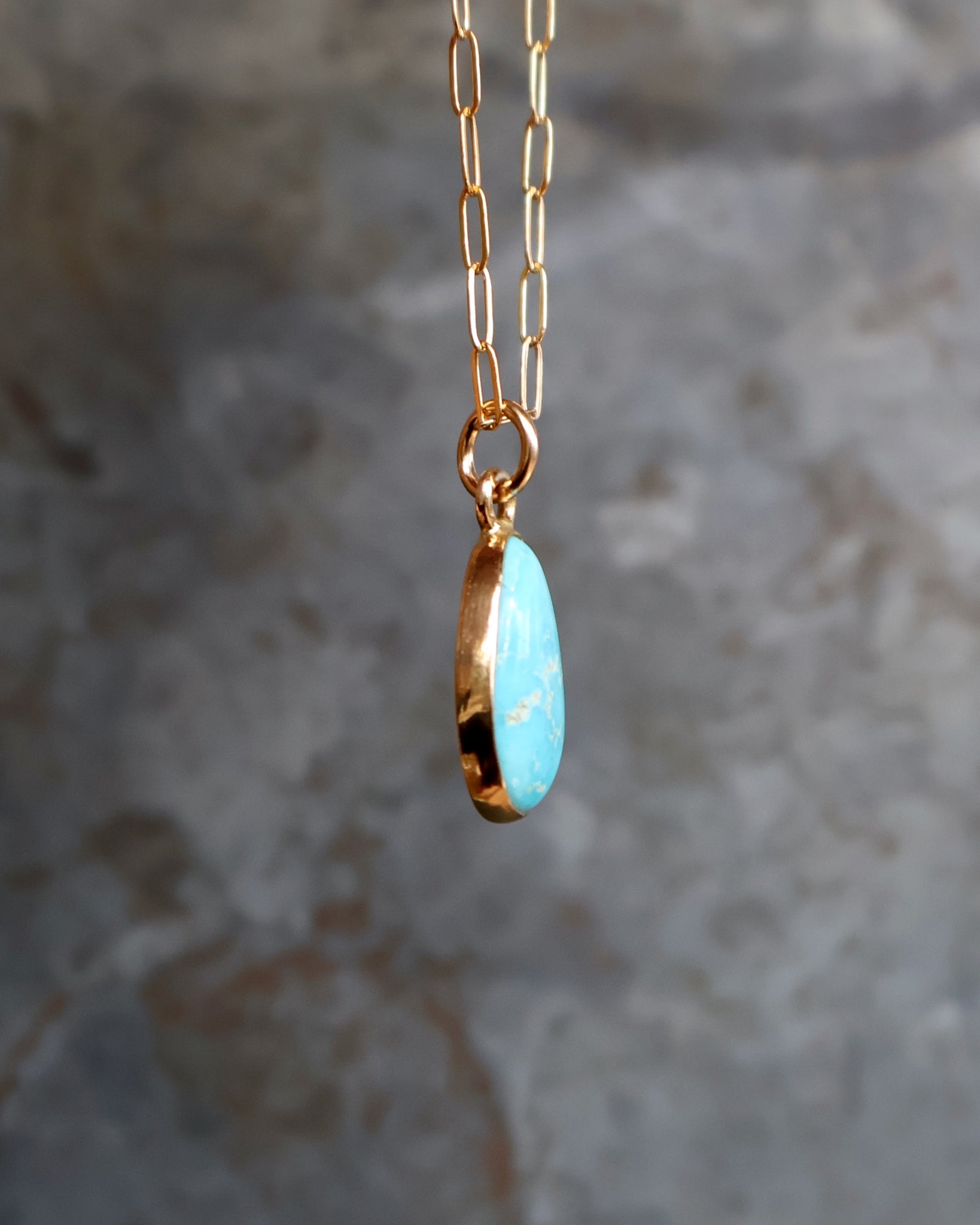 Dainty Turquoise Drop Necklace with Gold Fill Chain B2