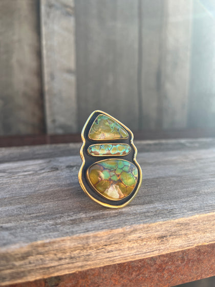 Cloud Mountain Turquoise Shadow Box ring in Gold Alchemia
