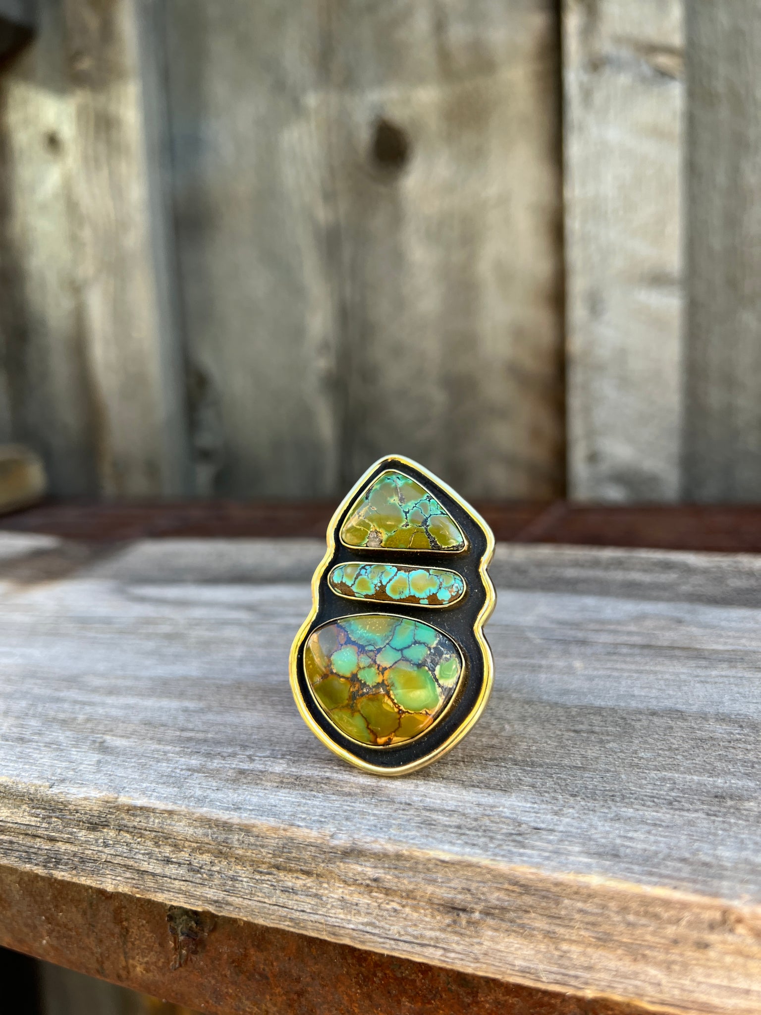 Cloud Mountain Turquoise Shadow Box ring in Gold Alchemia #192