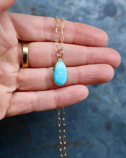 Dainty Turquoise Drop Necklace with Gold Fill Chain