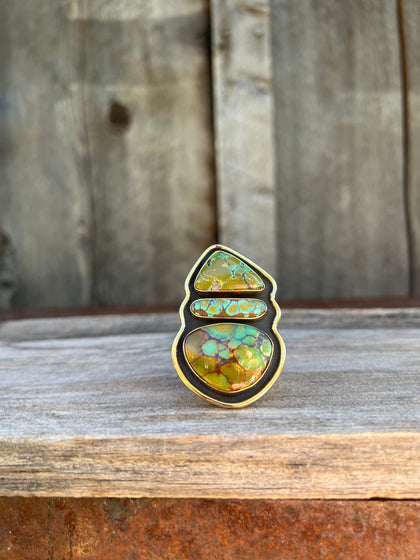 Cloud Mountain Turquoise Shadow Box ring in Gold Alchemia