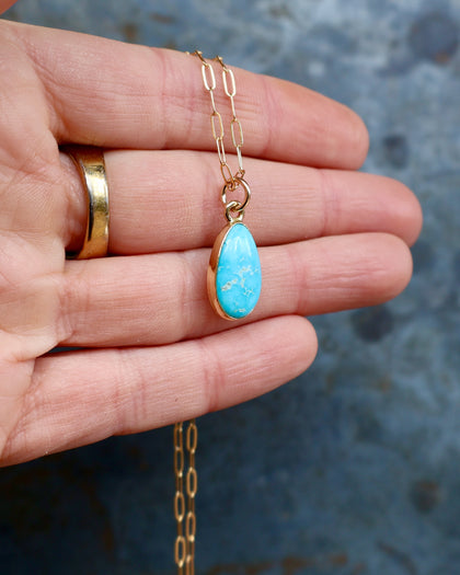 Dainty Turquoise Drop Necklace with Gold Fill Chain