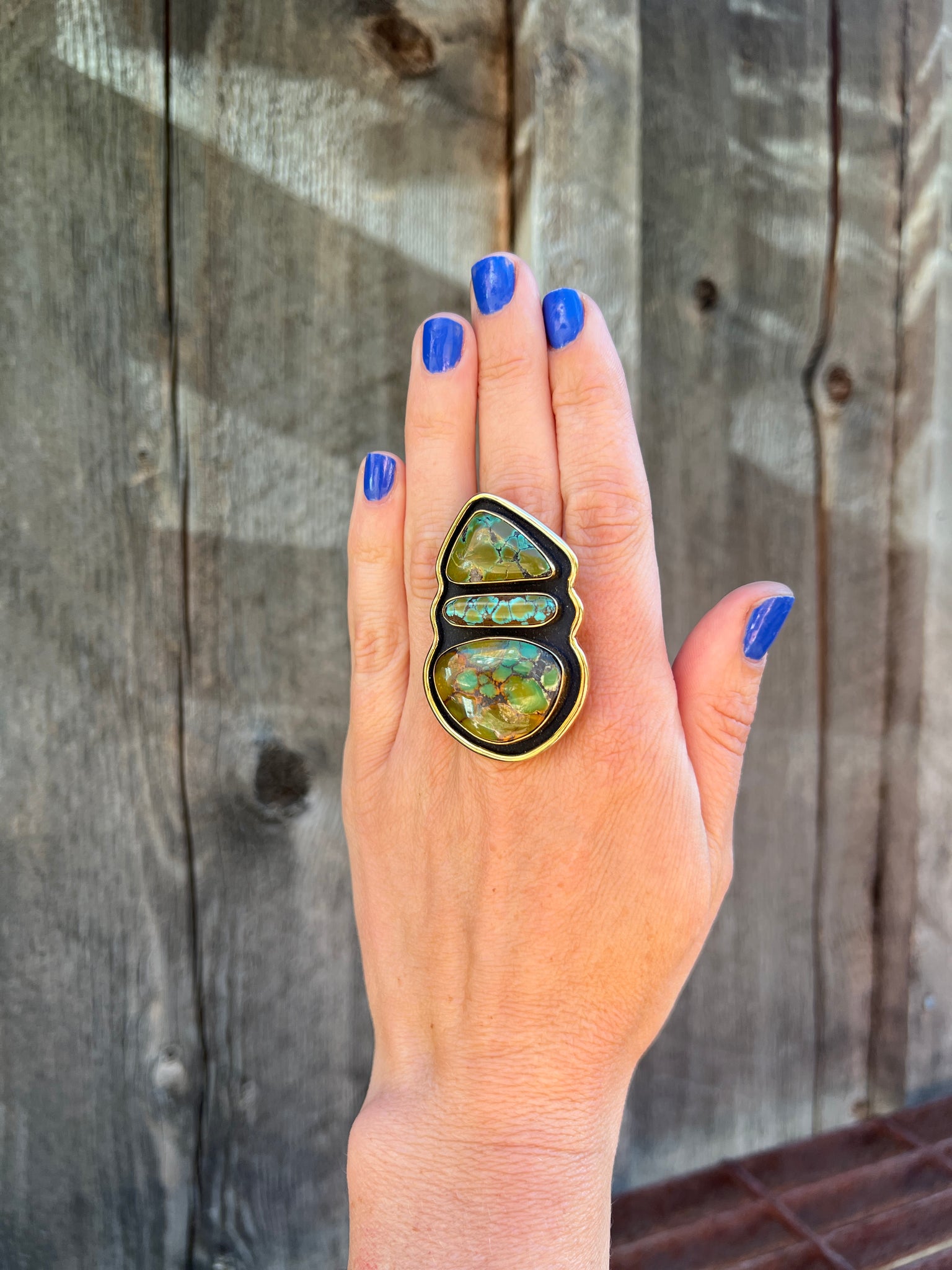 Cloud Mountain Turquoise Shadow Box ring in Gold Alchemia #192