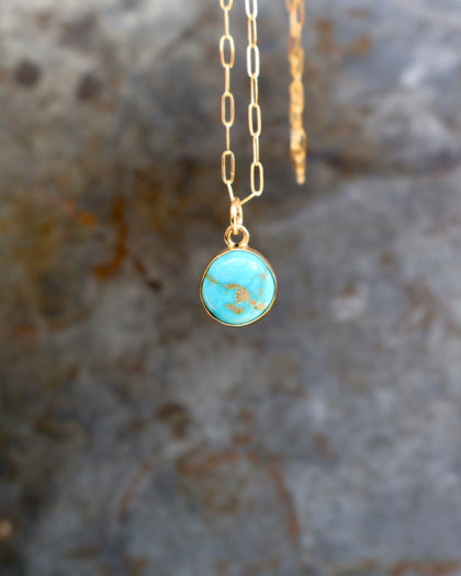 Dainty Turquoise Drop Necklace with Gold Fill Chain