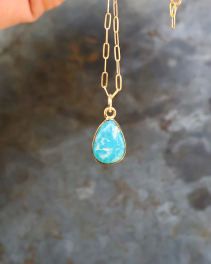 Dainty Turquoise Drop Necklace with Gold Fill Chain