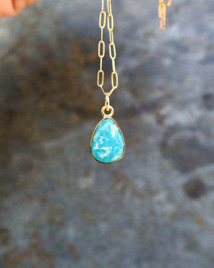 Dainty Turquoise Drop Necklace with Gold Fill Chain