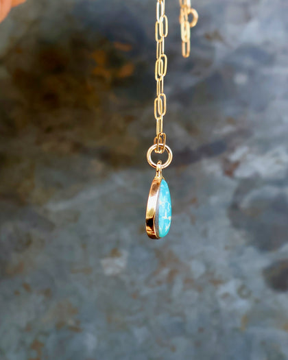 Dainty Turquoise Drop Necklace with Gold Fill Chain