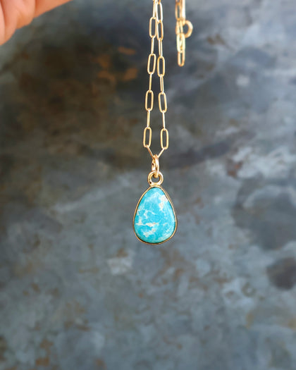 Dainty Turquoise Drop Necklace with Gold Fill Chain