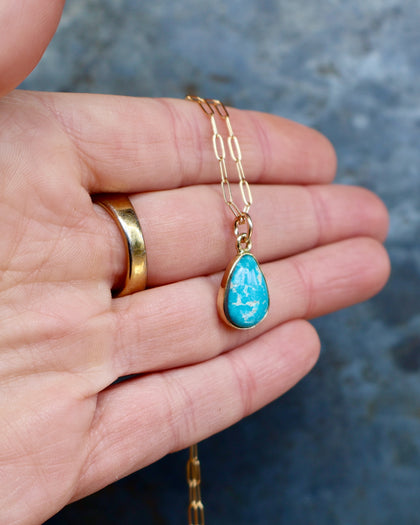 Dainty Turquoise Drop Necklace with Gold Fill Chain