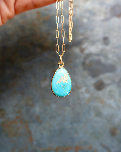 Dainty Turquoise Drop Necklace with Gold Fill Chain