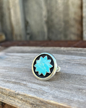 Star Turquoise Shadow Box Ring in Sterling Silver #196