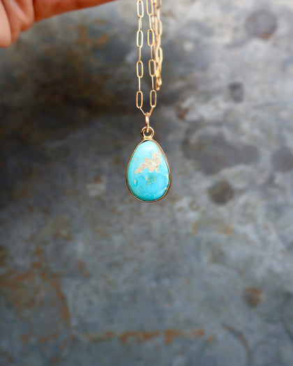 Dainty Turquoise Drop Necklace with Gold Fill Chain