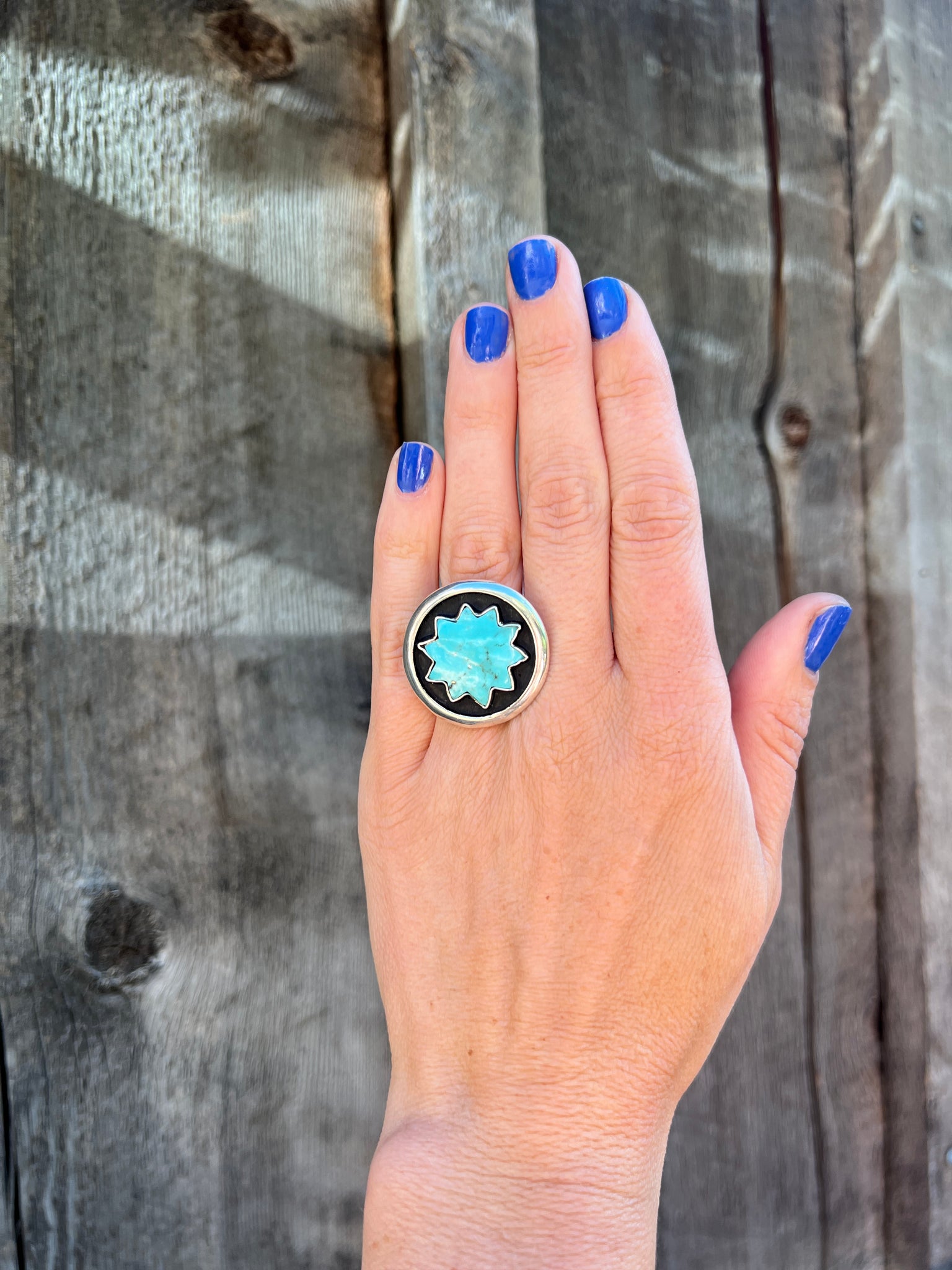 Star Turquoise Shadow Box Ring in Sterling Silver #196