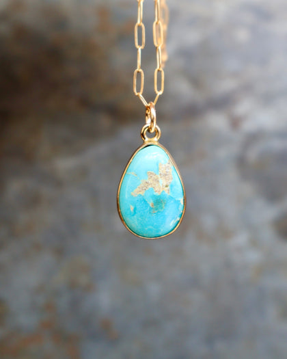 Dainty Turquoise Drop Necklace with Gold Fill Chain