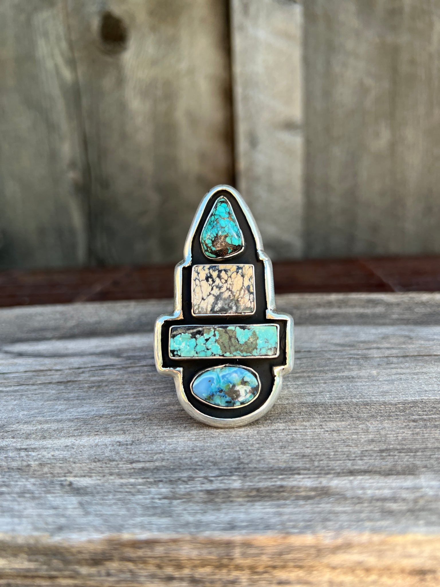 Cloud Mountain Turquoise Spectrum Shadow Box ring in Sterling Silver #193