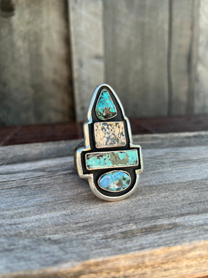 Cloud Mountain Turquoise Spectrum Shadow Box ring in Sterling Silver #193