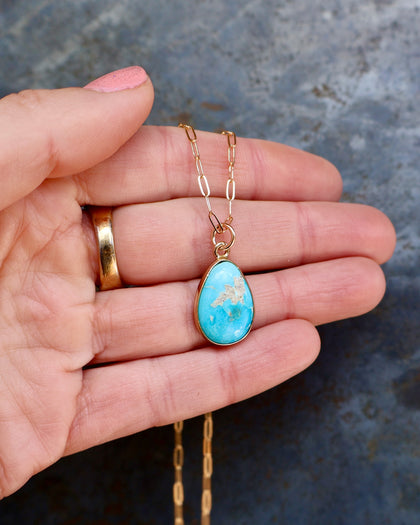 Dainty Turquoise Drop Necklace with Gold Fill Chain
