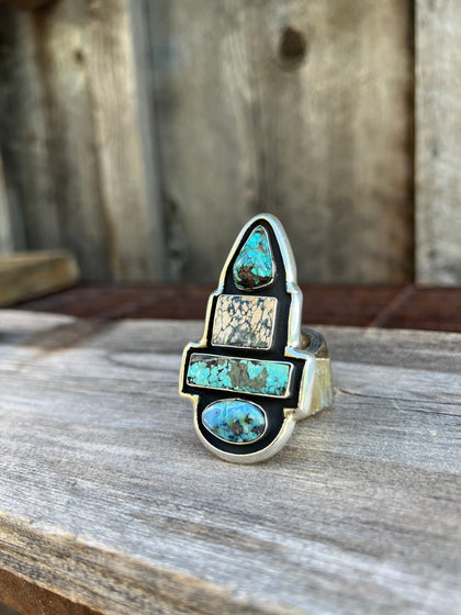 Cloud Mountain Turquoise Spectrum Shadow Box ring in Sterling Silver