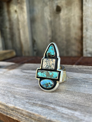 Cloud Mountain Turquoise Spectrum Shadow Box ring in Sterling Silver #193