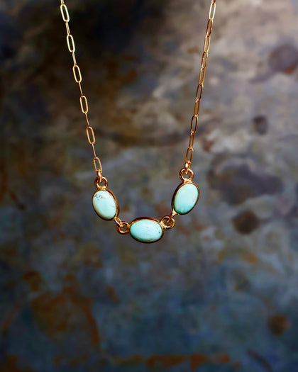 Triple Turquoise Necklace with Gold Fill Paperclip Chain