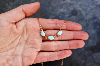 Triple Turquoise Necklace with Gold Fill Paperclip Chain
